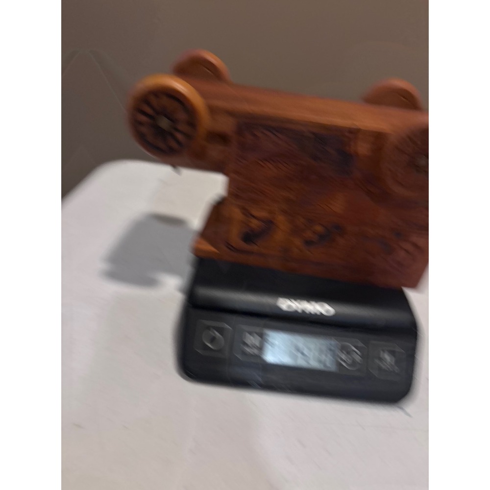 Vintage Nostalgia Inc 1977 Wooden Trolley Car Coin Bank Rolling Wheels Brown - Picture 10 of 10